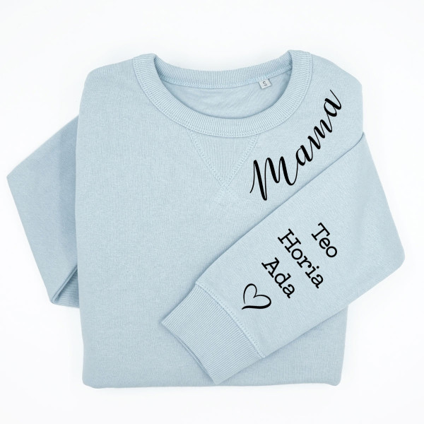 Tricou pastel „Sully” pentru femei "Mama" cu numele copiilor pe mânecă Tricou pastel „Sully” pentru femei "Mama" cu numele copiilor pe mânecă