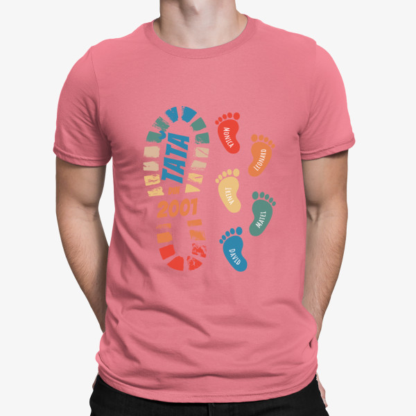 Tricou "Pe urmele tatălui" cu numele copiilor și data personalizate