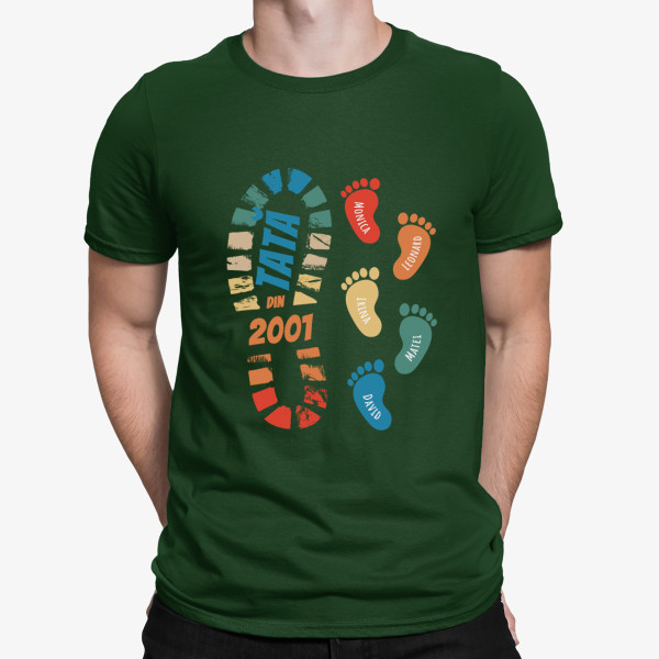 Tricou "Pe urmele tatălui" cu numele copiilor și data personalizate