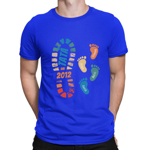 Tricou "Pe urmele tatălui" cu numele copiilor și data personalizate