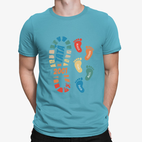 Tricou "Pe urmele tatălui" cu numele copiilor și data personalizate