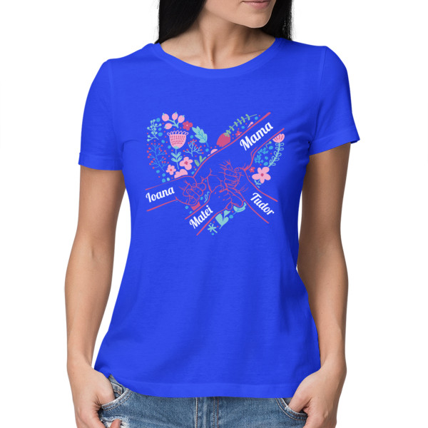 Tricou pentru femei "Inima mamei" cu numele copiilor aleși
