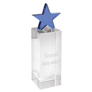 Trofeu din sticlă "Blue Star" cu textul dvs. gravat