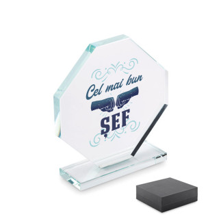 Trofeu din sticlă într-o cutie cadou "Cel mai bun șef"