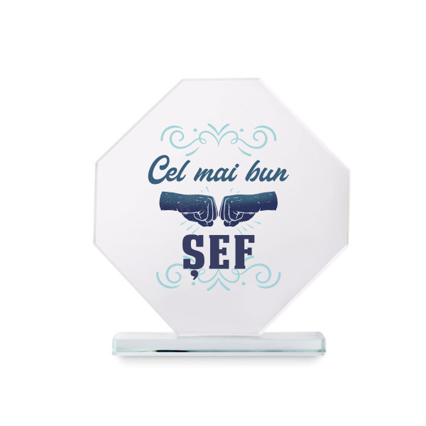Trofeu din sticlă într-o cutie cadou "Cel mai bun șef"
