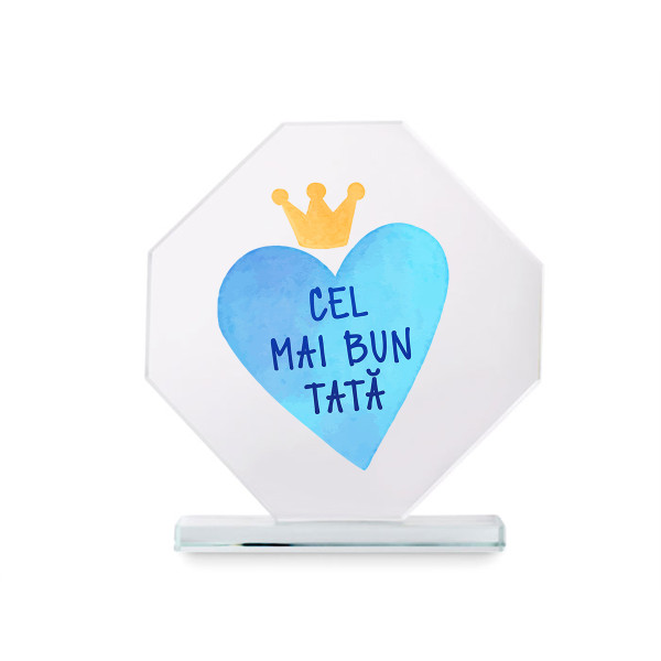 Trofeu din sticlă într-o cutie cadou "Cel mai bun tată"