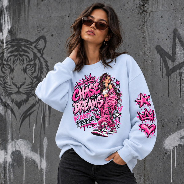 Hanorac unisex în culori pastelate "Chase dreams, not people"