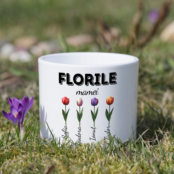 Vază din ceramică "Florile mamei" cu numele copiilor