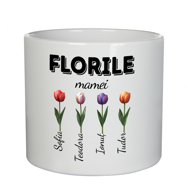 Vază din ceramică "Florile mamei" cu numele copiilor