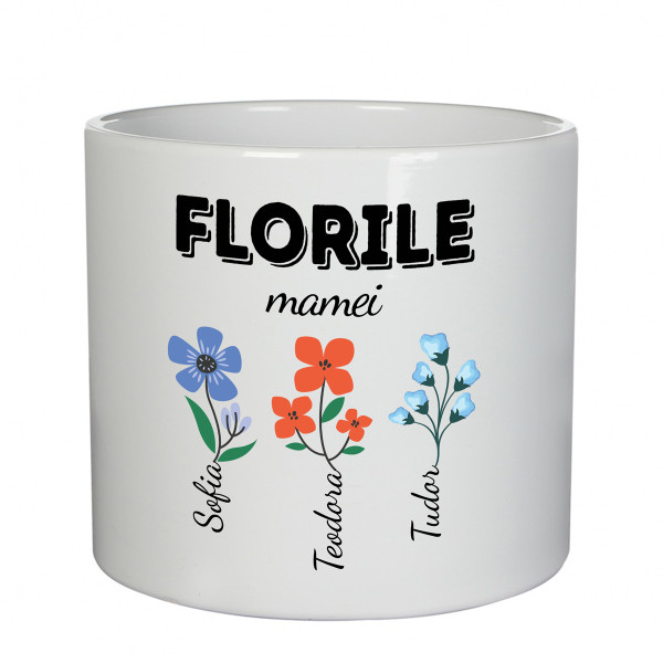 Vază din ceramică "Florile mamei" cu numele copiilor