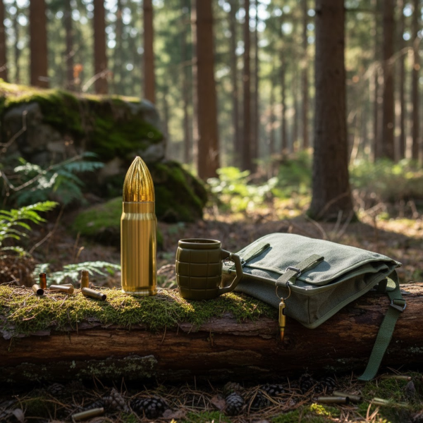 Set cadou cu tematică militară "Glonț și grenadă"